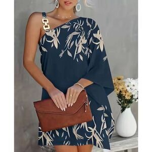 NEW SZ L BOHO FLORAL PRINT CHAIN STRAP DRESS